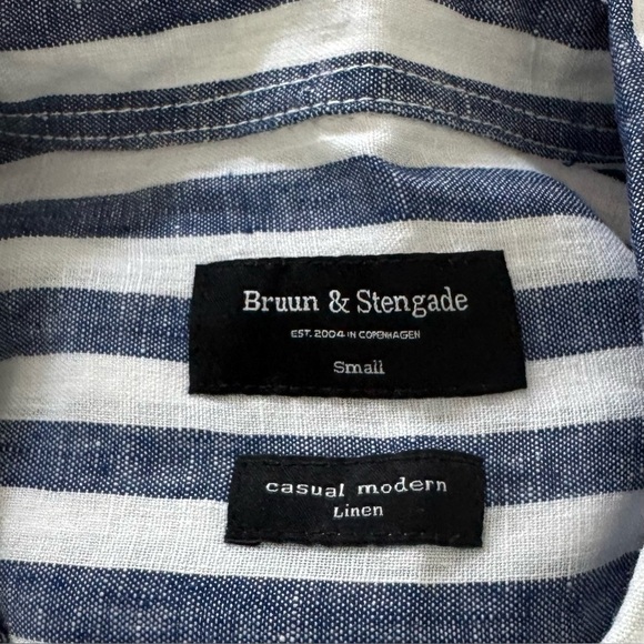 Bruun & Stengade Valencia Casual Slim Fit Linen Shirt - Blue/White - Size Small - Picture 4 of 5